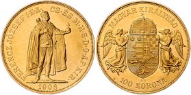 Franz Joseph I. 1848 - 1916
 100 Korona 1908 KB Kremnitz. 33,87g. Fr. 2055 f.stgl