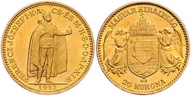 Franz Joseph I. 1848 - 1916
 20 Korona 1913 KB Kremnitz. 6,78g. Fr. 2077 vz/stgl