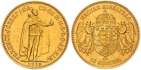 Franz Joseph I. 1848 - 1916
 10 Korona 1915 KB Mit Gutachten!. Kremnitz. 3,38g, minimal gereinigt!. Fr. 2105 vz
