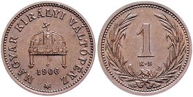 Franz Joseph I. 1848 - 1916
 1 Filler 1906 KB Kremnitz. 1,60g. Fr. 2180 vz/f.stgl