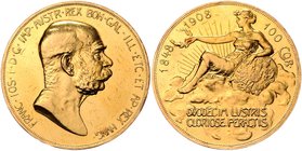 Franz Joseph I. 1848 - 1916
 100 Kronen 1908 KB Anlässlich des 60-jährigen Regierungsjubiläum. Kremnitz. 33,87g. Fr. 2182 f.vz/vz