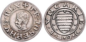 Franz Joseph I. 1848 - 1916
 Denar 1896 Millennium. Typ: Andreas II. Kremnitz. 1,30g. Fr. 2201 stgl