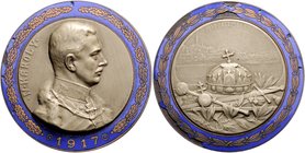 Karl I. 1916 - 1918
 Br - Medaille 1917 Erinnerungsmedaille auf die Ungarische Krönung des Kaisers am 30.12.1916/1917, Dm 66 mm. Wien. 93,16g, Email ...