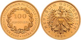 1. Republik 1918 - 1933 - 1938
 100 Kronen 1924 Wien. 33,90g. Her. 2 stgl/EA