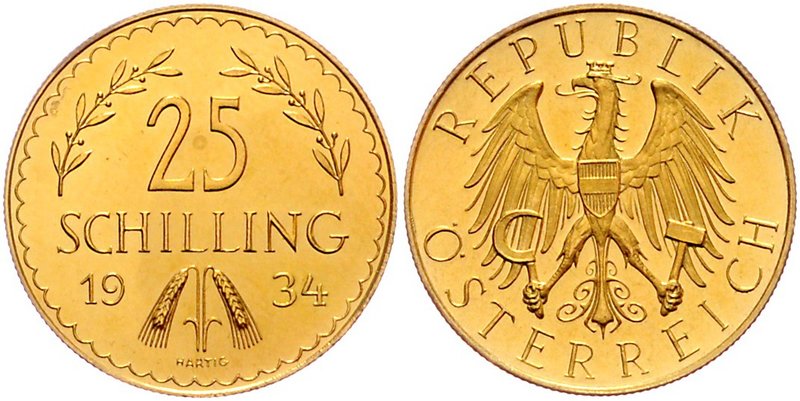 1. Republik 1918 - 1933 - 1938
 25 Schilling 1934 Wien. 5,89g. Her. 24 vz