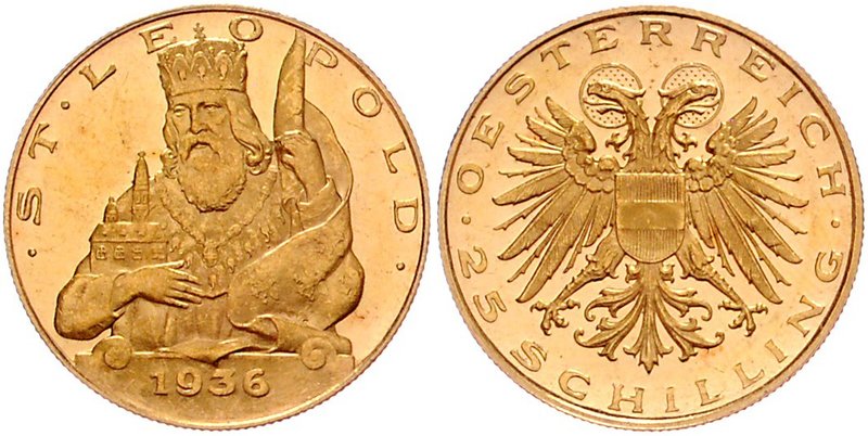1. Republik 1918 - 1933 - 1938
 25 Schilling 1936 Wien. 5,89g. Her. 26 stgl