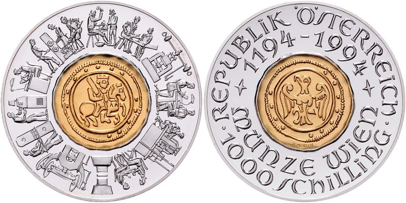 2. Republik 1945 - heute
 1000 Schilling 1994 800 Jahre Münze Wien, Bi-Metall. ...