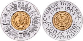 2. Republik 1945 - heute
 1000 Schilling 1994 800 Jahre Münze Wien, Bi-Metall. Gold. 13,0 g fein. Wien. 39,92g. KM 3018 PP