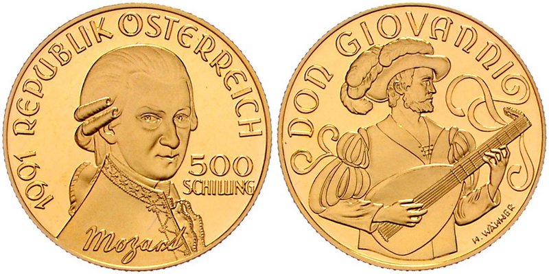 2. Republik 1945 - heute
 500 Schilling 1991 Mozart - Don Giovanni. Wien. 8,15g...