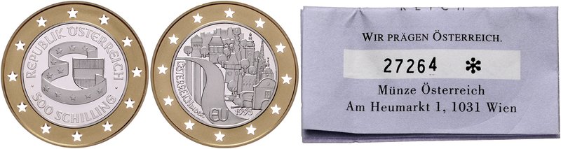 2. Republik 1945 - heute
 500 Schilling 1995 Österreich in der EU. Wien. 13,50g...