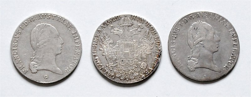 Franz I. 1804 - 1835
 LOT 3 Stk. seltene Taler, Taler 1822 E Karlsburg, Taler 1...
