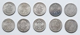 Franz Joseph I. 1848 - 1916
 LOT 10 Stk. 1 Gulden div. Jahre, dabei 1866 A und 1871 A ss+ -stgl.