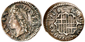 1708. Carlos III, Pretendiente. Barcelona. 1 diner. (Cal. 51). 0,60 g. MBC+.
