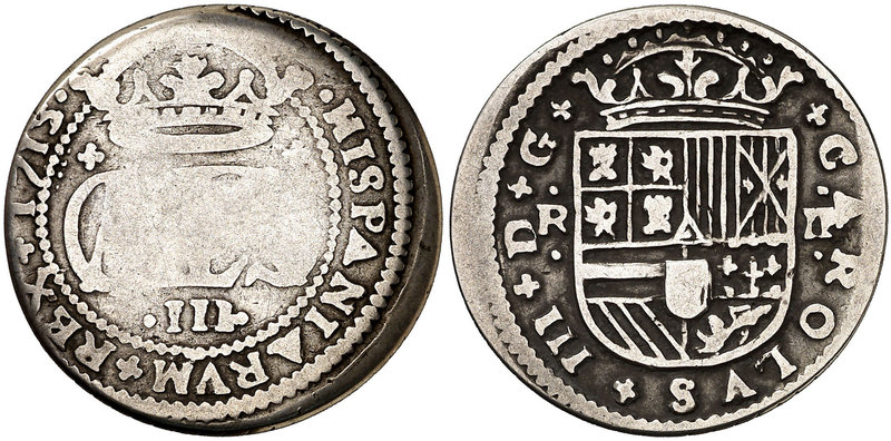 1713/2. Carlos III, Pretendiente. Barcelona. 2 reales. (Cal. 29). 4,40 g. Acuñac...