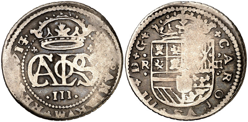 1714/3. Carlos III, Pretendiente. Barcelona. 2 reales. (Cal. 30 var). 4,63 g. Ra...