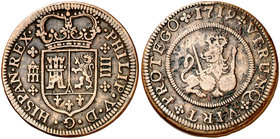 1719. Felipe V. Segovia. 4 maravedís. (Cal. 1991). 9,64 g. Concreciones. MBC/MBC-.