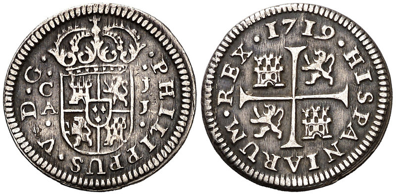 1719. Felipe V. Cuenca. JJ. 1/2 real. (Cal. 1733). 1,16 g. PHILIPPUS. MBC/MBC+.