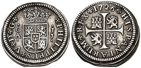 1726. Felipe V. Cuenca. JJ. 1/2 real. (Cal. 1734). 1,30 g. Ex Áureo 20/09/2001, nº 1359. MBC.