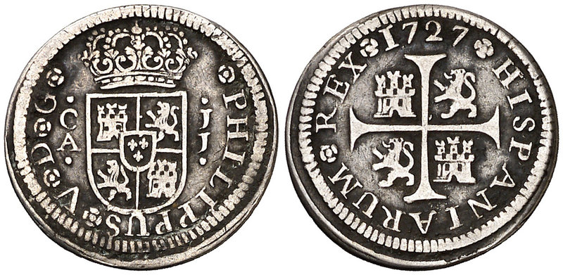1727. Felipe V. Cuenca. JJ. 1/2 real. (Cal. 1735). 1,23 g. MBC-.