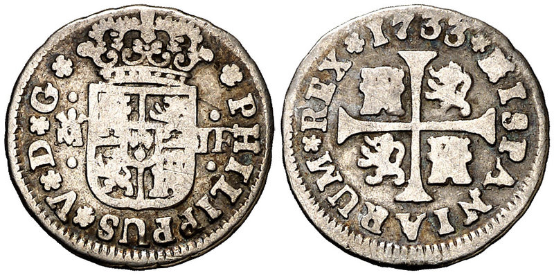 1733. Felipe V. Madrid. JF. 1/2 real. (Cal. 1798). 1,34 g. BC/BC+.