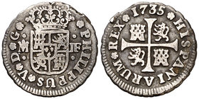 1735. Felipe V. Madrid. JF. 1/2 real. (Cal. 1799). 1,34 g. Muesca en borde. BC+.