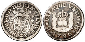 1740. Felipe V. México. MF. 1/2 real. (Cal. 1865). 1,52 g. Columnario. BC+/BC.