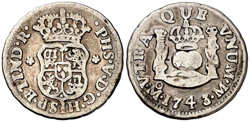 1743. Felipe V. México. M. 1/2 real. (Cal. 1868). 1,60 g. Columnario. BC+/BC.