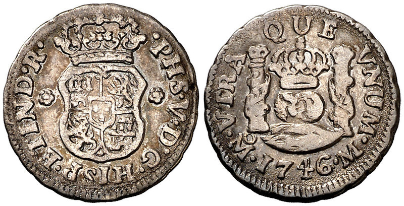 1746. Felipe V. México. M. 1/2 real. (Cal. 1871). 1,61 g. Columnario. Buen ejemp...