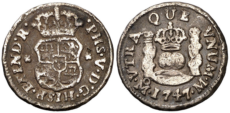 1747. Felipe V. México. M. 1/2 real. (Cal. 1872). 1,54 g. Columnario. Escasa. BC...