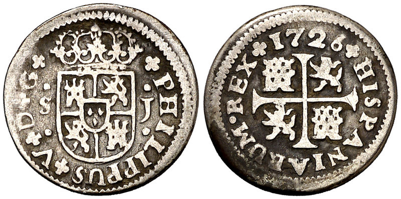 1726. Felipe V. Sevilla. J. 1/2 real. (Cal. 1924). 1,22 g. MBC-/BC+.