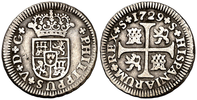 1729. Felipe V. Sevilla. 1/2 real. (Cal. 1926). 1,51 g. Sin indicación de ensaya...