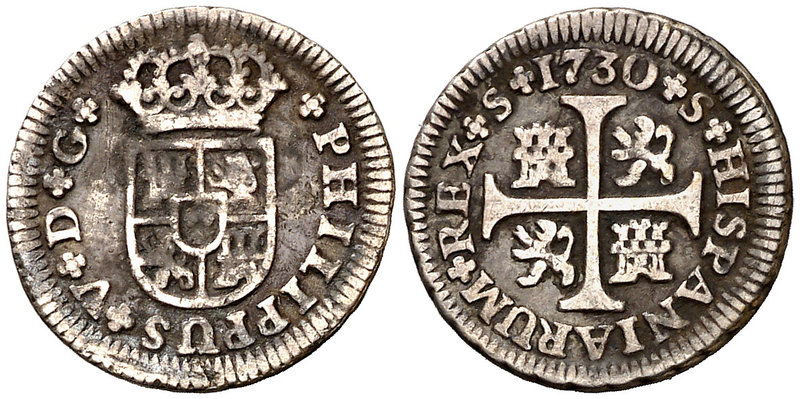 1730. Felipe V. Sevilla. 1/2 real. (Cal. 1927). 1,41 g. Sin indicación de ensaya...