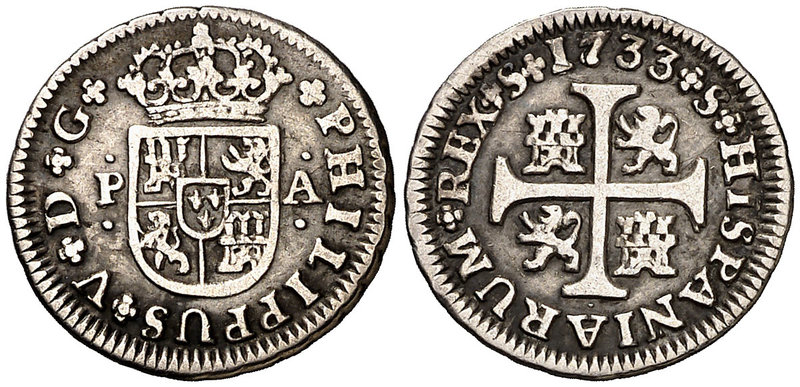 1733. Felipe V. Sevilla. PA. 1/2 real. (Cal. 1930). 1,48 g. MBC.