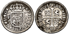 1738. Felipe V. Sevilla. PJ. 1/2 real. (Cal. 1936). 1,31 g. Oxidaciones superficiales. MBC-.