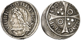 1705. Felipe V. Barcelona. 1 croat. (Cal. 1445) (Cru.C.G. 4977). 2,71 g. MBC.