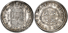 1727. Felipe V. Cuenca. JJ. 1 real. (Cal. 1454). 2,99 g. Golpecito pero buen ejemplar. Escasa. MBC+.