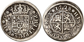 1728. Felipe V. Madrid. JJ. 1 real. (Cal. 1534). 2,60 g. MBC/MBC-.