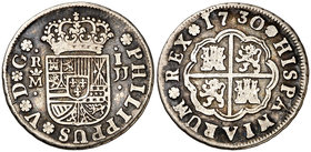 1730. Felipe V. Madrid. JJ. 1 real. (Cal. 1536). 2,86 g. MBC/MBC-.