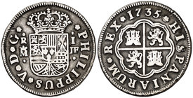 1735. Felipe V. Madrid. JF. 1 real. (Cal. 1543). 2,60 g. Golpecitos. MBC-.