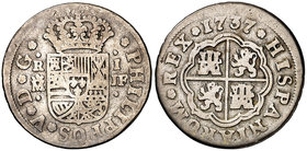 1737/6. Felipe V. Madrid. JF. 1 real. (Cal. 1545 var). 2,61 g. Ex Colección Vigo, Áureo 01/03/2000, nº 175. BC.