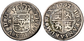 1742. Felipe V. Madrid. JA. 1 real. (Cal. 1551). 2,52 g. Golpecito. MBC-/BC+.