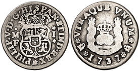 1737. Felipe V. México. MF. 1 real. (Cal. 1599). 3 g. Columnario. BC+/BC.