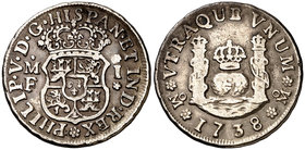1738. Felipe V. México. MF. 1 real. (Cal. 1600). 3,25 g. Columnario. MBC/MBC-.