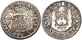 1739. Felipe V. México. MF. 1 real. (Cal. 1601). 3,22 g. Columnario. MBC-/BC+.