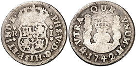 1742. Felipe V. México. M. 1 real. (Cal. 1604). 2,94 g. Columnario. BC.