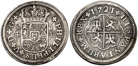 1721. Felipe V. Segovia. F. 1 real. (Cal. 1690). 2,48 g. MBC.