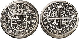 1716. Felipe V. Madrid. J. 2 reales. (Cal. 1242). 5,40 g. Ejemplar de la futura edición de Numismática Española de Áureo & Calicó. Rarísima, nunca la ...