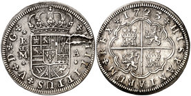 1723. Felipe V. Madrid. A. 2 reales. (Cal. 1250). 5,59 g. Excesos de plata. Parte de brillo original. Escasa así. EBC-.