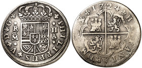 1724. Felipe V. Madrid. A. 2 reales. (Cal. 1251). 5,49 g. Ex Áureo 02/07/1996, nº 2280. MBC/BC+.