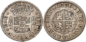 1730. Felipe V. Madrid. JJ. 2 reales. (Cal. 1253). 5,71 g. Ex Áureo 20/01/1998, nº 1133. MBC-/MBC.